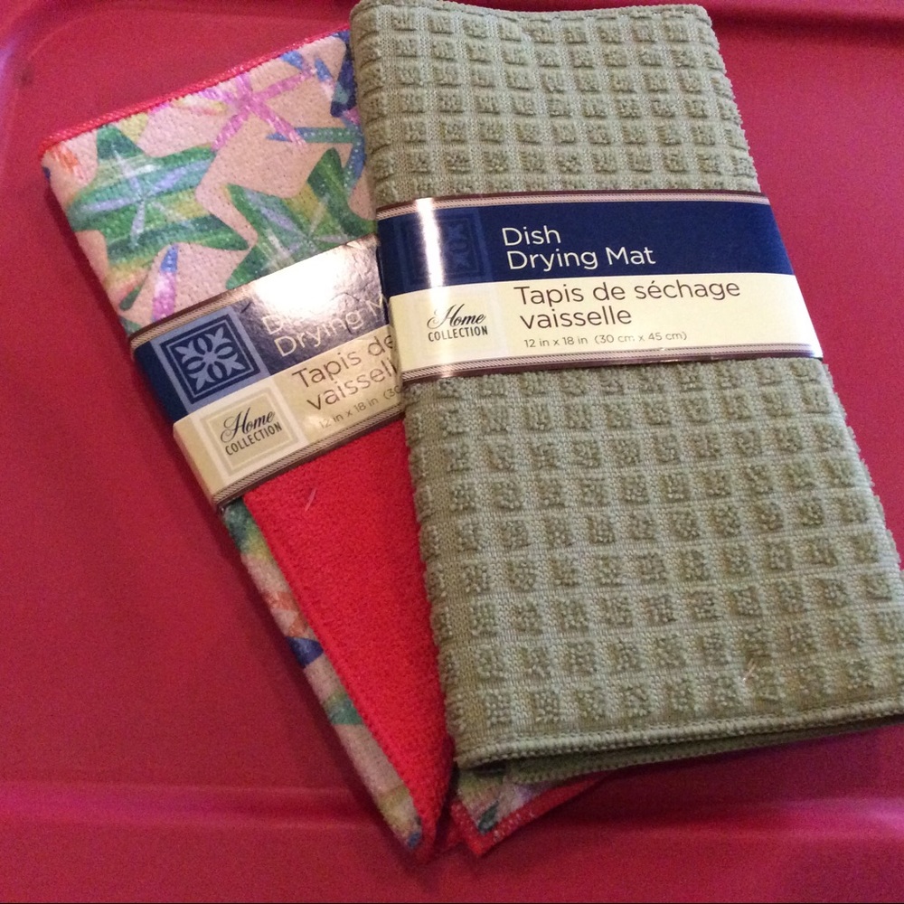 New 2 microfiber dish drying mats green & stars